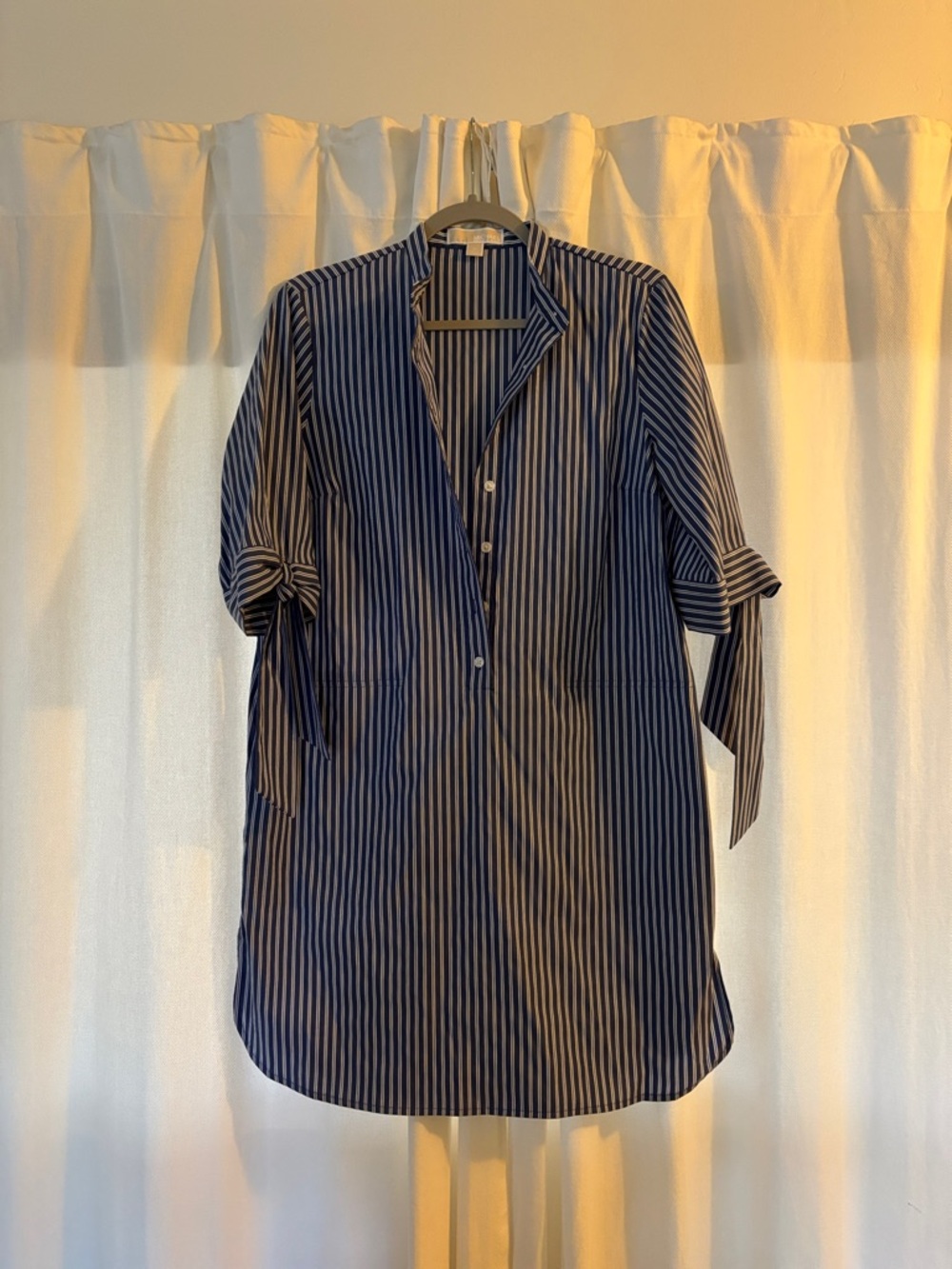 MICHAEL Michael Kors Blue and White Vertical Stripe Button-Down Tunic